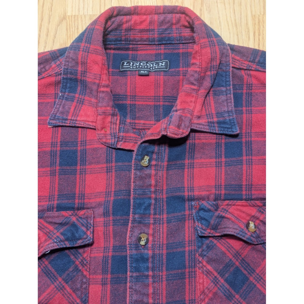 Lincoln Outfitters Mens Flannel Long Sleeve Button Up Red Blue Plaid XL Tall
